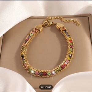 💚❤️NEW💚❤️ PRETTY!! 3 Layer  Multi-Color SS CZ Bracelet in GOLD